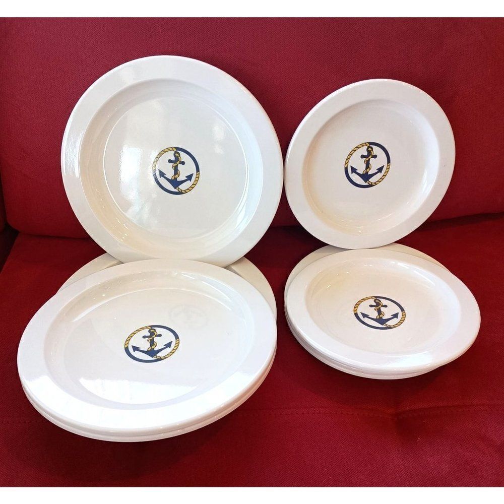 Set of Guzzini Italy Anchor Plates Melamine Dinner Salad Plates Set of 11